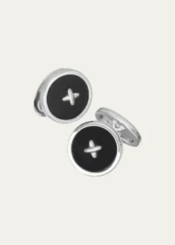 Jan LeslieMen's Black Onyx Button Cufflinks