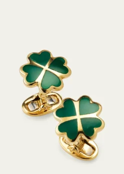 Jan LeslieMen's Gold Vermeil and Green Onyx Four Leaf Clover Cufflinks
