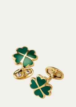 Jan LeslieMen's Gold Vermeil and Green Onyx Four Leaf Clover Cufflinks
