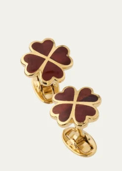 Jan LeslieMen's 18K Gold Vermeil Red Tigers Eye Clover Cufflinks