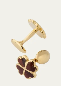 Jan LeslieMen's 18K Gold Vermeil Red Tigers Eye Clover Cufflinks