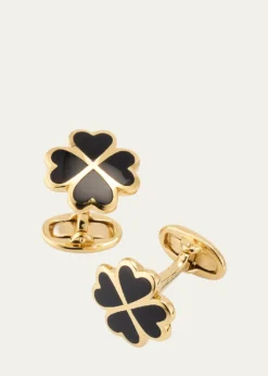 Jan LeslieMen's 18K Gold Vermeil Black Onyx Four Leaf Clover Cufflinks