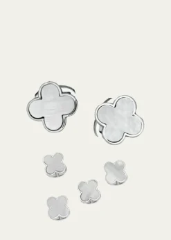 Jan LeslieMen's Mother-of-Pearl Clover Cufflink Stud Set