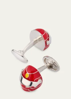 Jan LeslieMen's Race Car Helmet Enamel and Sterling Silver Cufflinks