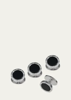 Jan LeslieMen's Round Black Onyx Screw Shirt Studs