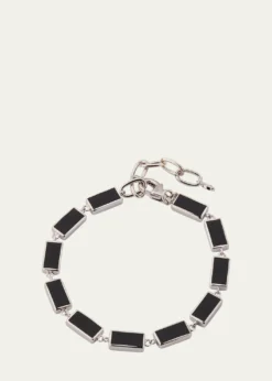 Jan LeslieMen's Sterling Silver and Rectangle Black Onyx Bracelet