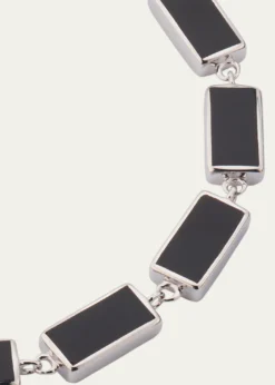 Jan LeslieMen's Sterling Silver and Rectangle Black Onyx Bracelet