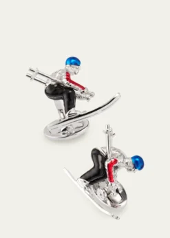 Jan LeslieMen's Sterling Silver Enamel Moving Skier Cufflinks