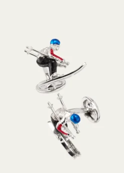 Jan LeslieMen's Sterling Silver Enamel Moving Skier Cufflinks