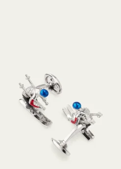 Jan LeslieMen's Sterling Silver Enamel Moving Skier Cufflinks