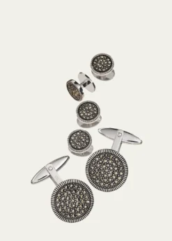 Jan LeslieRound Marcasite Cuff Link and Stud Set