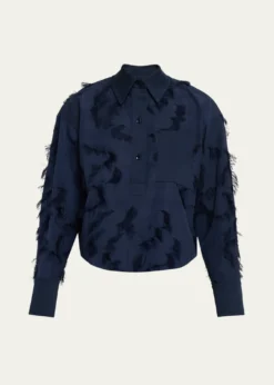 Jason Wu CollectionLong Sleeve Fringe Fil Coupe Collared Shirt