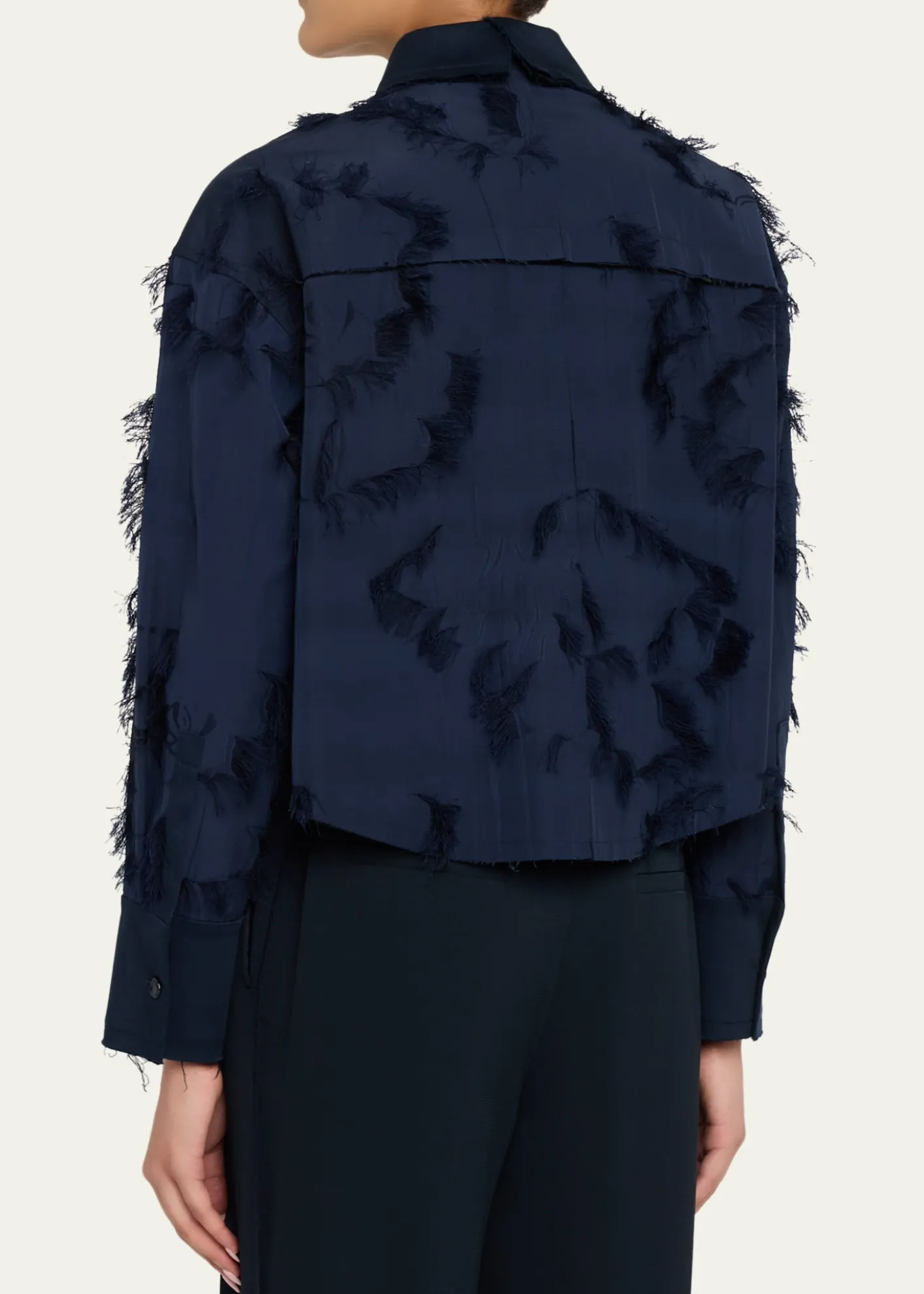 Jason Wu CollectionLong Sleeve Fringe Fil Coupe Collared Shirt