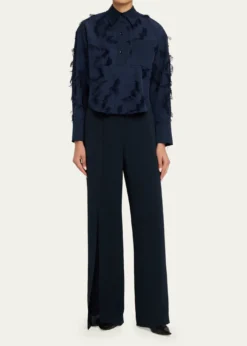 Jason Wu CollectionLong Sleeve Fringe Fil Coupe Collared Shirt