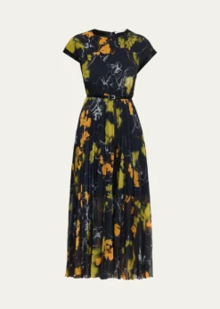 Jason Wu CollectionShadow Floral Pleated Crepe De Chine Midi Dress