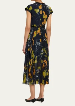 Jason Wu CollectionShadow Floral Pleated Crepe De Chine Midi Dress