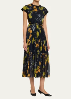 Jason Wu CollectionShadow Floral Pleated Crepe De Chine Midi Dress