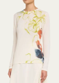 Jason Wu CollectionShadow Floral Merino Wool Crewneck Sweater