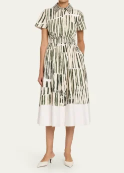 Jason Wu CollectionStripe Collage-Print Short-Sleeve Midi Shirtdress