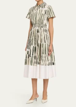 Jason Wu CollectionStripe Collage-Print Short-Sleeve Midi Shirtdress