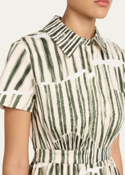 Jason Wu CollectionStripe Collage-Print Short-Sleeve Midi Shirtdress