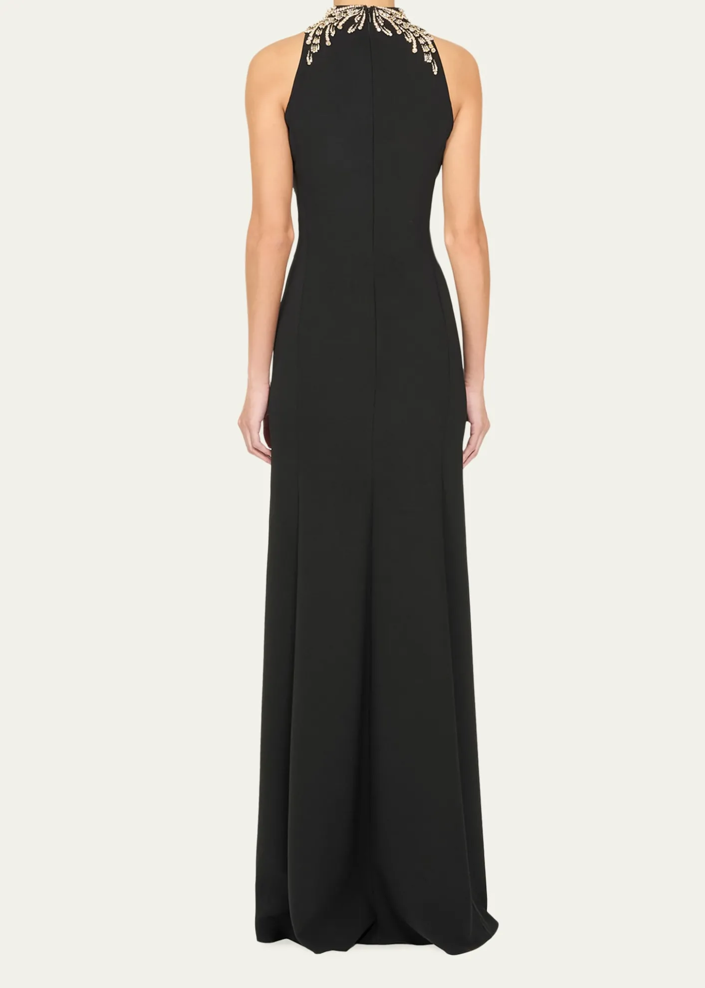 Jenny PackhamElu Beaded Crepe Halter Gown