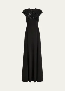 Jenny PackhamMoonveil Tonal Sequin Cap-Sleeve Gown