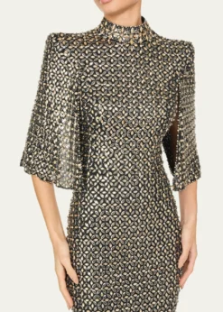Jenny PackhamSedona 3/4-Sleeve Rhinestone Gown