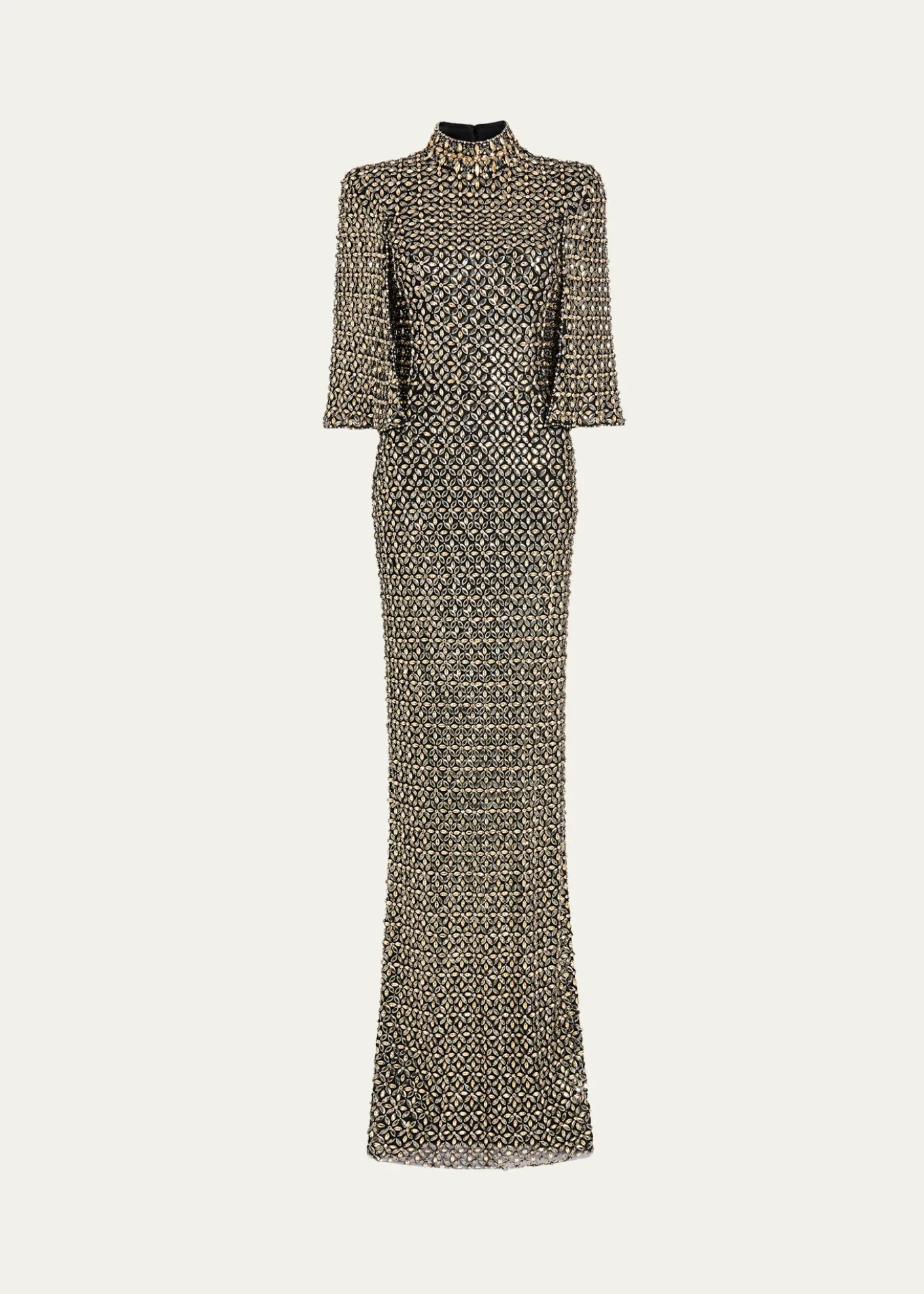 Jenny PackhamSedona 3/4-Sleeve Rhinestone Gown