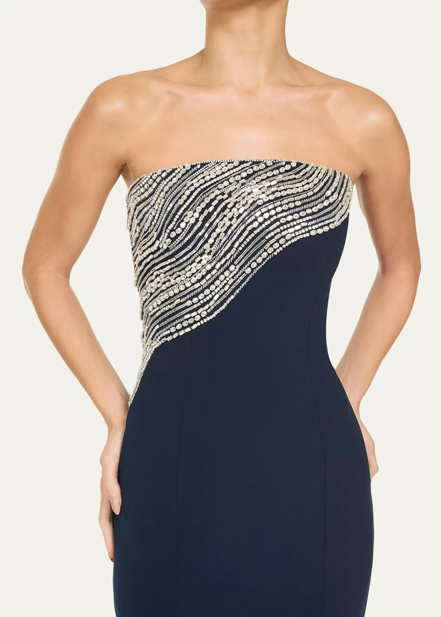 Jenny PackhamSoyala Wave Beaded Strapless Gown