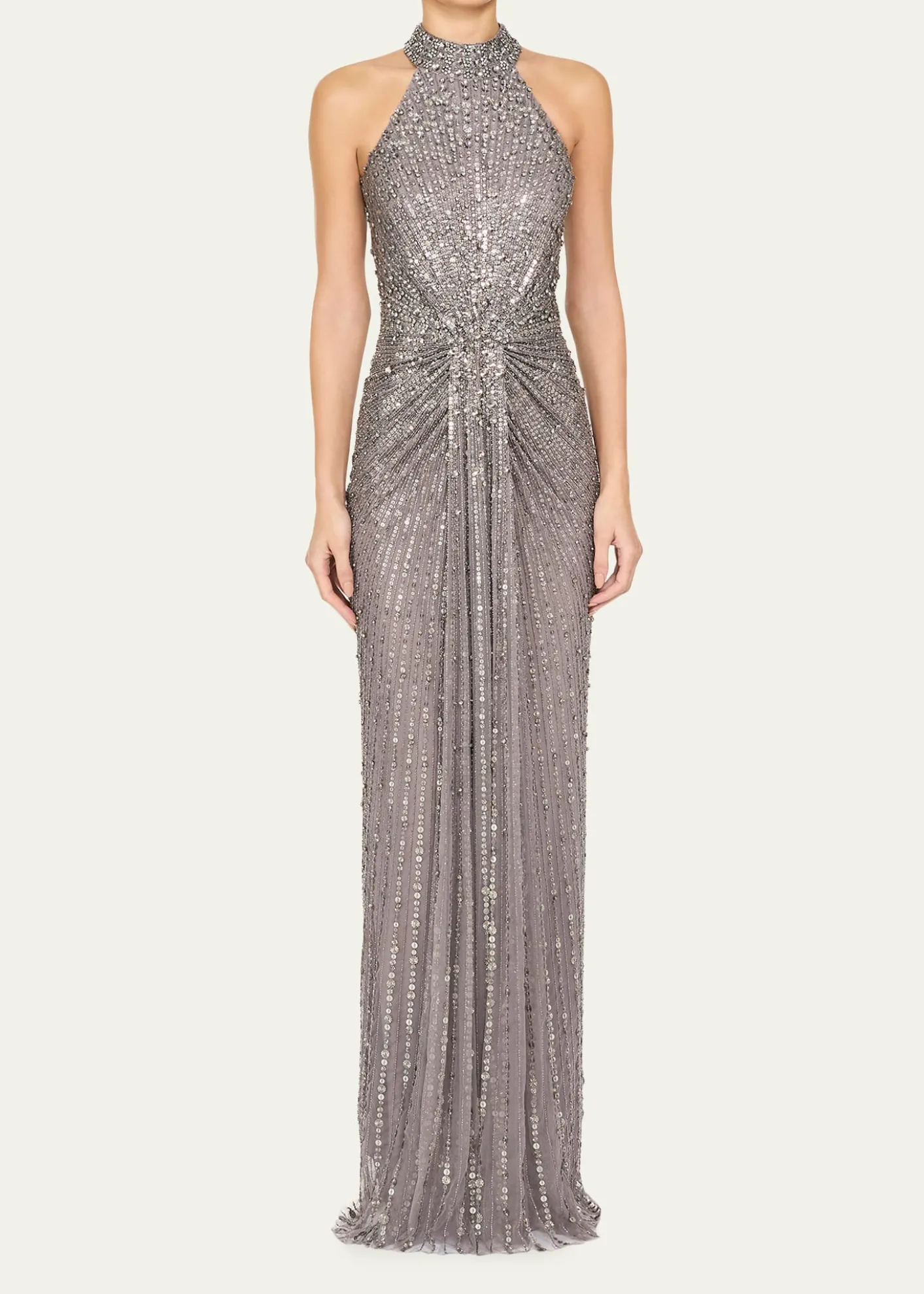 Jenny PackhamWhisper Beaded Halter Gown