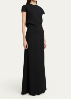 Jil SanderOpen Back Short-Sleeve Long Wool Dress