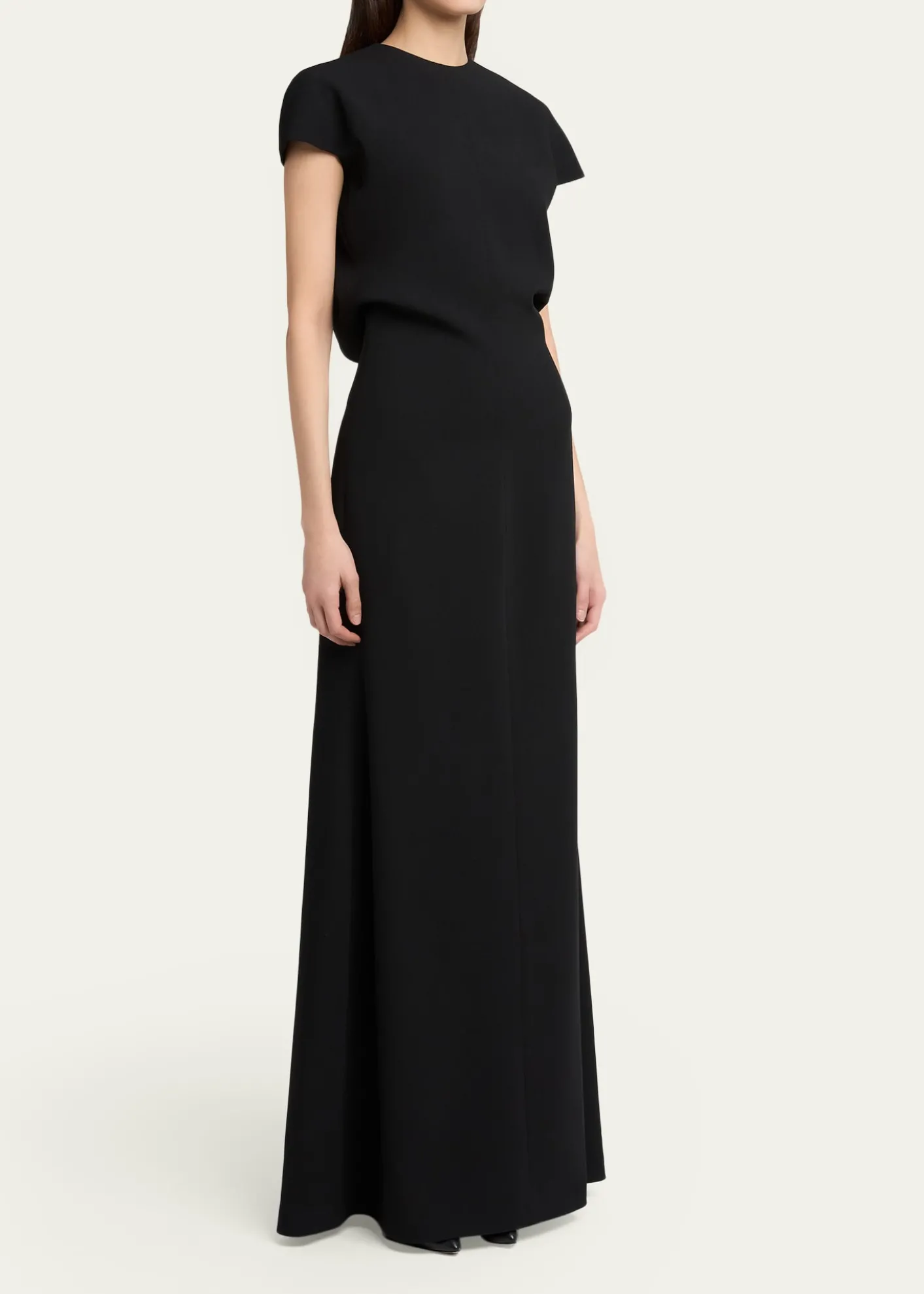 Jil SanderOpen Back Short-Sleeve Long Wool Dress