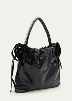Jimmy ChooLeather Drawstring Mini Top-Handle Bag with Crystal-Embellished Handle