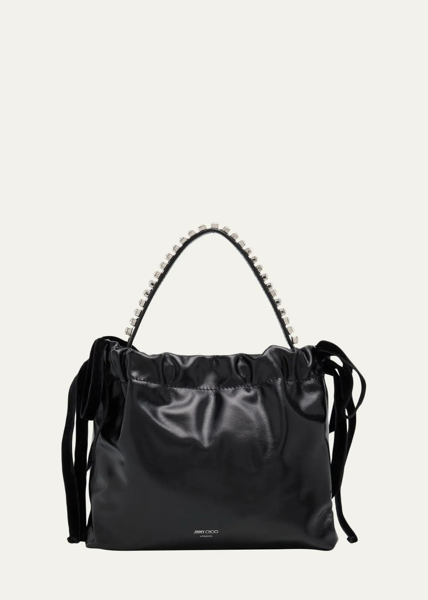 Jimmy ChooLeather Drawstring Mini Top-Handle Bag with Crystal-Embellished Handle