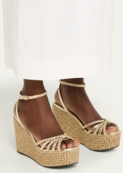 Jimmy Choo100mm Dree Metallic Leather Espadrille Wedge Sandals