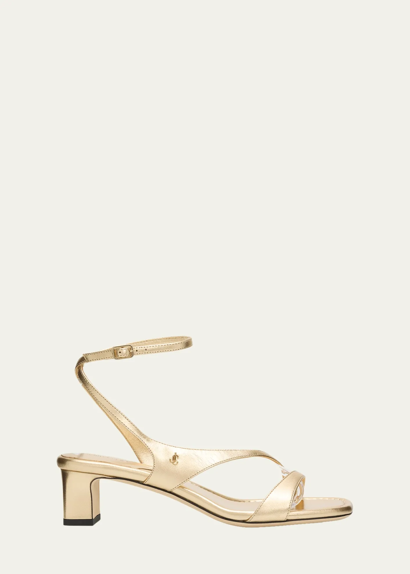 Jimmy Choo45mm Faye Metallic Leather Asymmetric Ankle-Strap Sandals