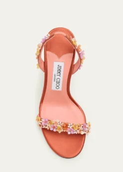 Jimmy Choo100mm Jenn Flower-Embellished Satin Sandals