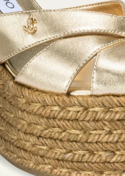 Jimmy Choo100mm Korra Metallic Leather Espadrille Platform Sandals