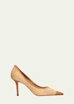 Jimmy Choo85mm Love Raffia and Suede Pumps
