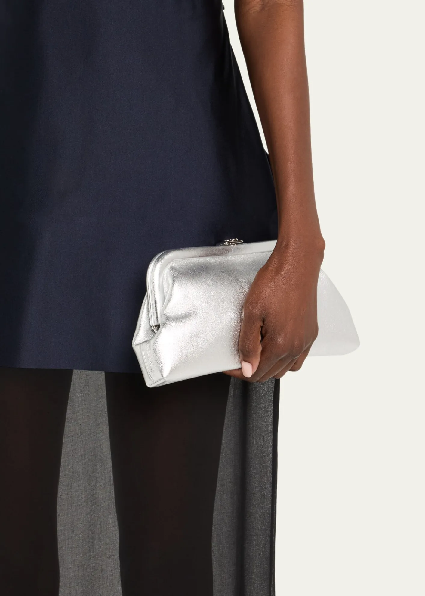 Jimmy ChooSkylar Frame Metallic Leather Clutch Bag