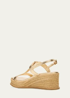 Jimmy ChooTheia 60 Metallic Leather Wedge Sandals