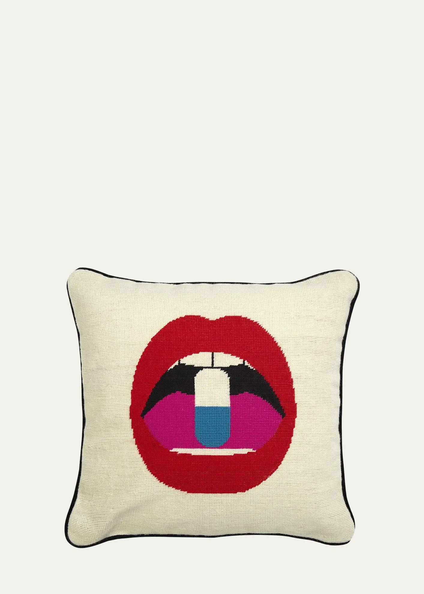 Jonathan AdlerLips Full Dose Needlepoint Throw Pillow - 18"