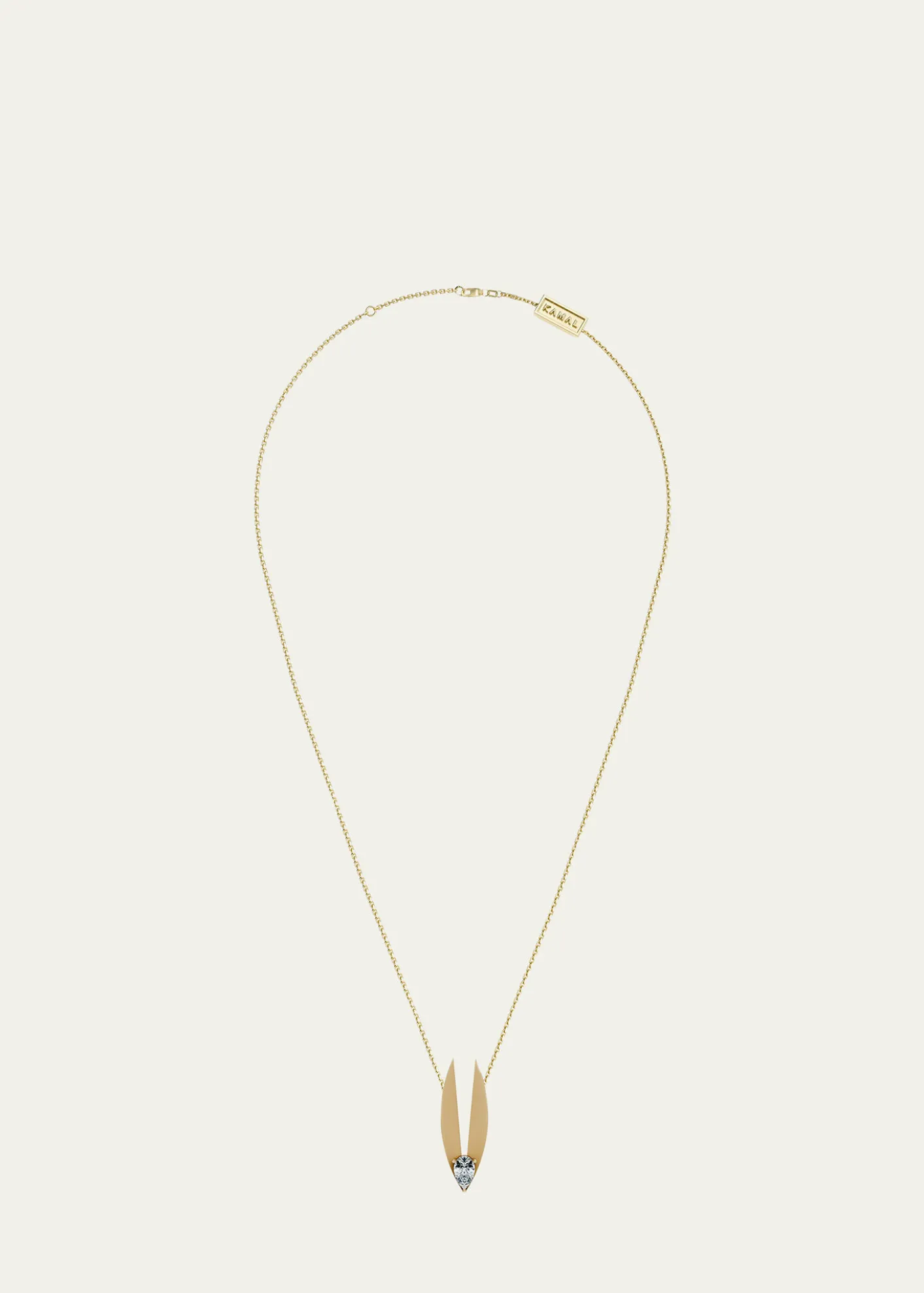 KAMAL18K Gold Petal Lotus Edge Pear Diamond Necklace, 16"L