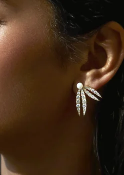 KAMALLotus Diamond and Pearl Flourish Earrings