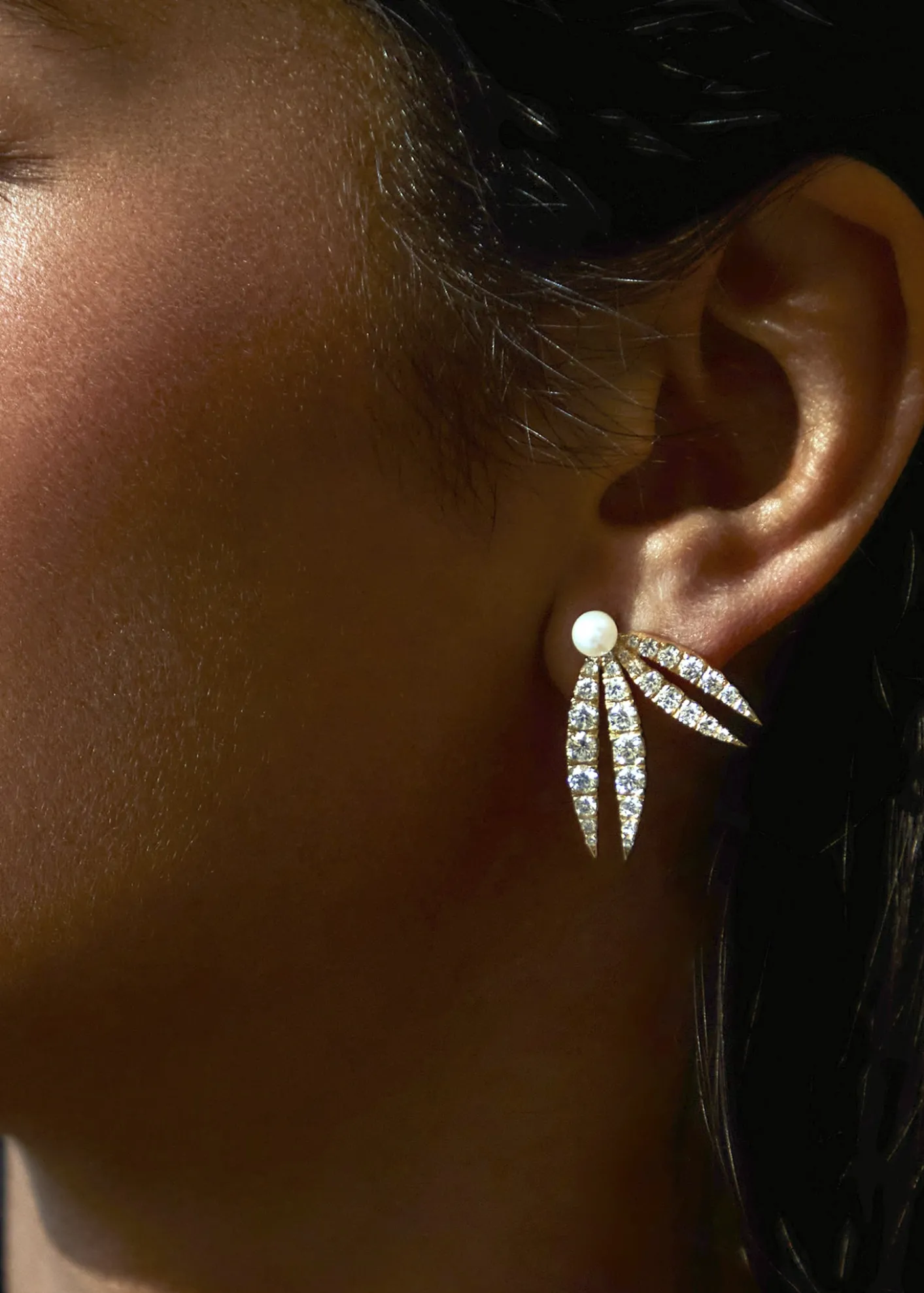 KAMALLotus Diamond and Pearl Flourish Earrings