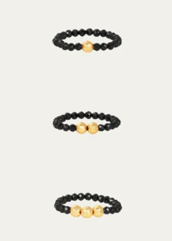 KAREN LAZAR3mm Micro Faceted Black Spinel Stone and 14K Gold-Filled Textured Bead Rings