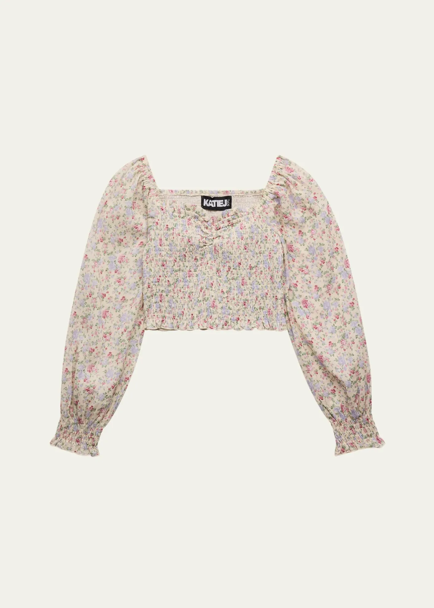 KatieJ NYCGirl's Floral-Print Smocked Top, Size S-XL