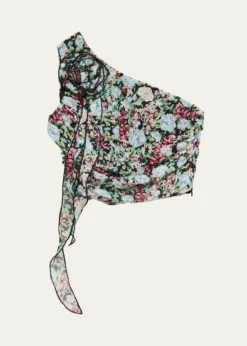 KatieJ NYCGirl's Tween Floral-Print One Shoulder Rossette Top, Size S-XL