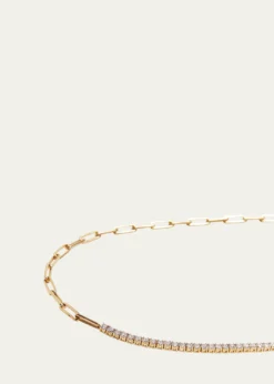 Kendall Row14K Yellow Gold Half Tennis Half Paperclip Necklace, 16.5"L